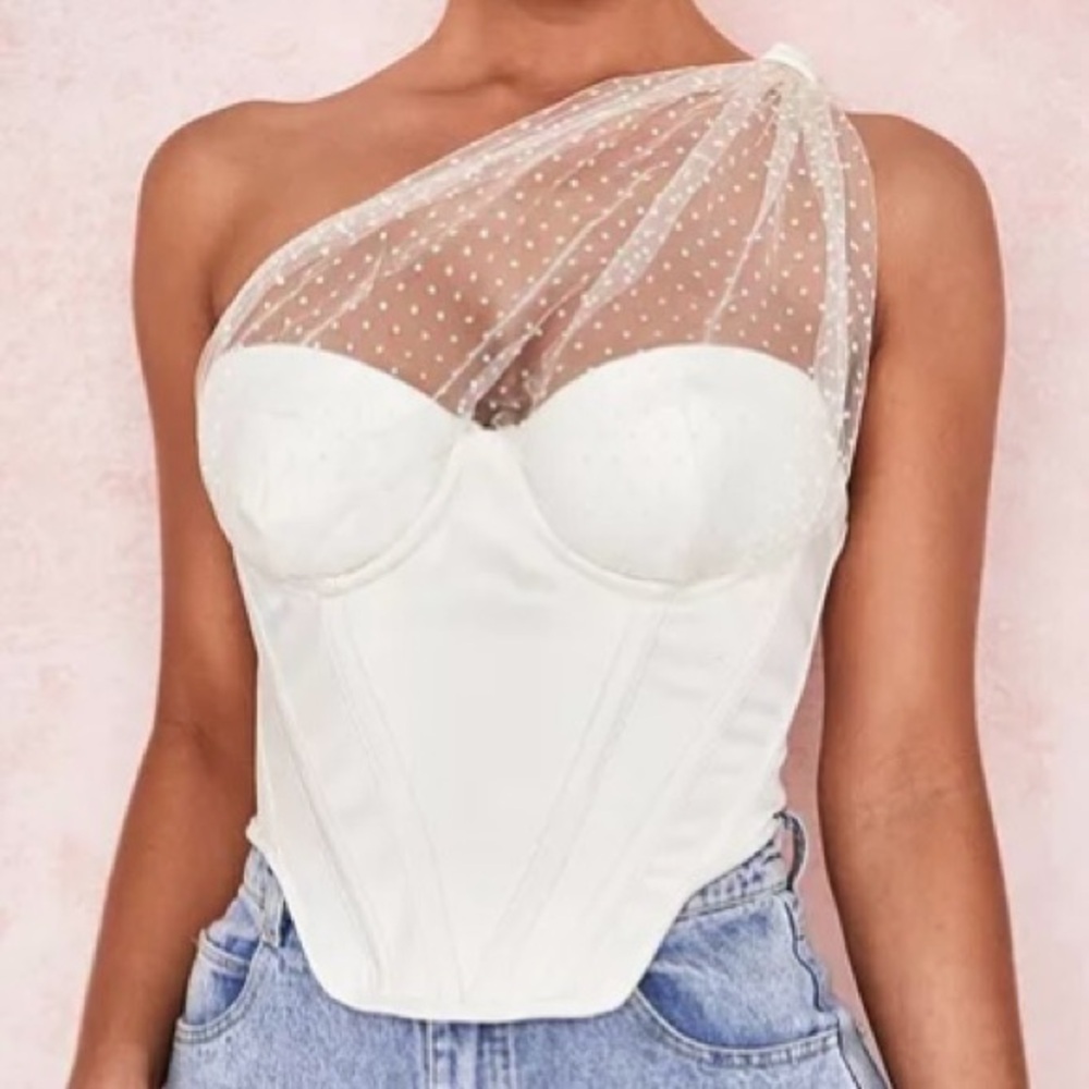New NWOT HOCB Kim Ivory Draped Tulle Corset Medium